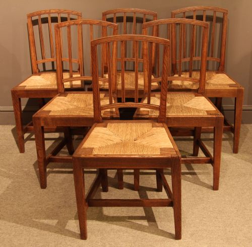 Charming Set of Six Country Elm Hepplewhite Design Chairs