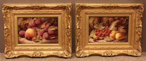 "Raspberries" and "Plums" Pair of Oil Paintings by Oliver Clare