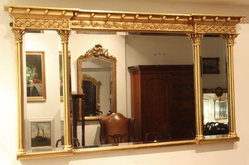 Re-gilded Large Regency Triple Plate Overmantel Mirror