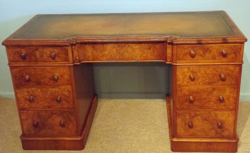 Superb Quality Burr Walnut Victorian Twin Pedestal Desk