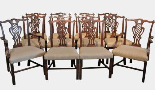 A Fine Set of Twelve Mahogany Chippendale Style Dining Chairs