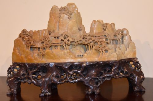 Late 19th Century Chinese Soapstone Village Carving