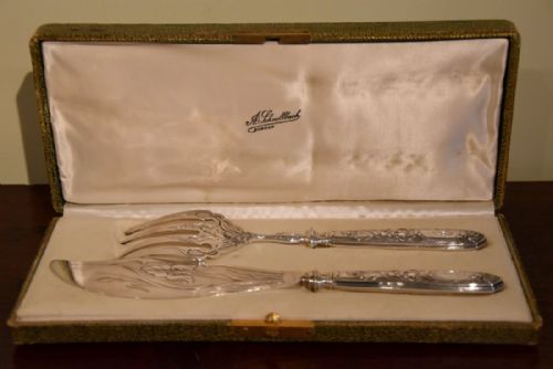 Iris Motif French Silver Fish Servers