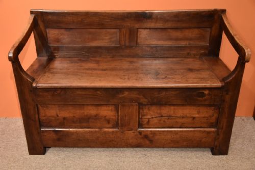 A Handsome French Chestnut and Fruitwood Bench