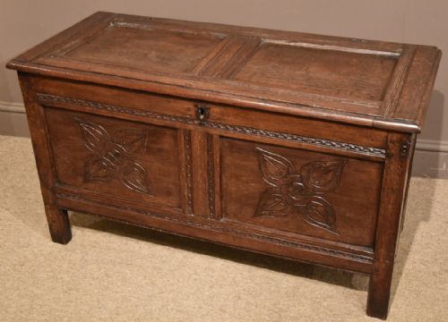 A Good Late 17 Century Two Panel Oak  Coffer