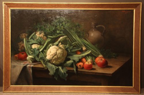 Still Life of Vegetables and Jar on Table,  Paul La Boulaye