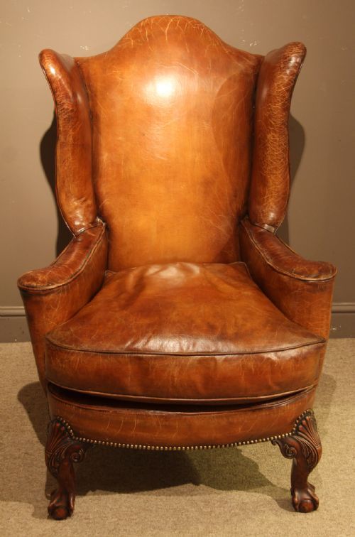 Large Queen Anne Style Leather Armchair