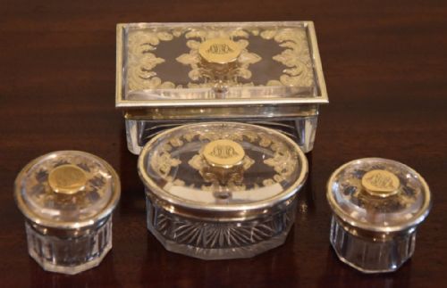 Super Set of Four Quality Dressing Table Jars in Silver Gilt