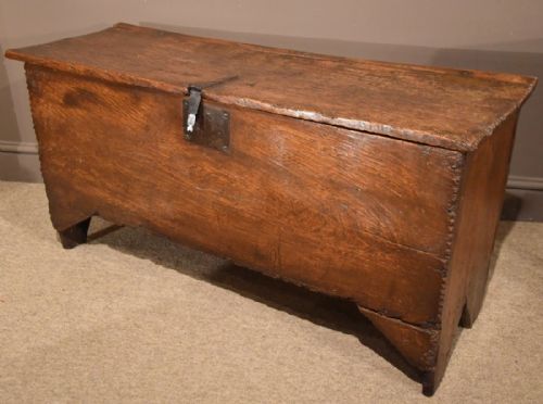 A Mid 17th Century Ash and Elm Six Plank Coffer