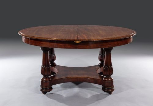 fig 1. Rare William IV Circular Mahogany Centre Pedestal Extending Dining Table Stamped M.Willson (England, c. 1835) 