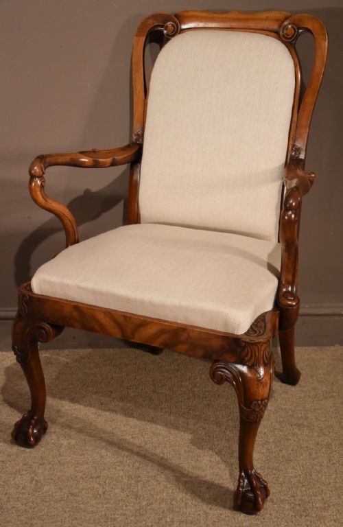A Late 19th Century Carved Walnut Elbow Chair