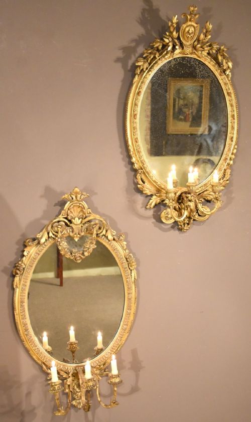 Pair of 19th Century Oval Gilt Girandole Mirrors