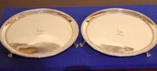 Pair of Small Silver Waiters Bearing the Crest of Baronet Coote