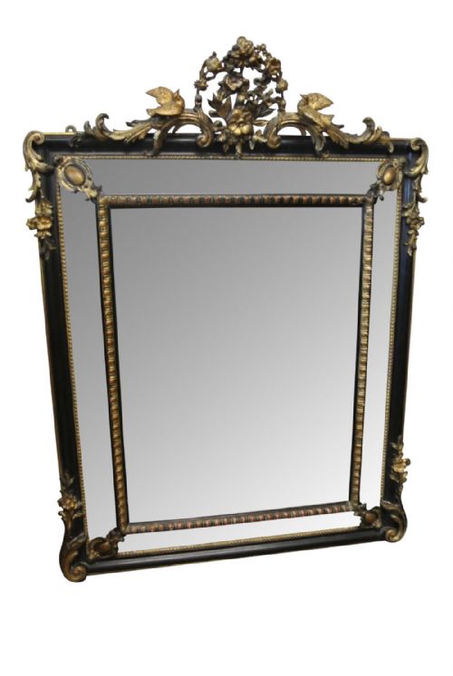 Large 19th Century Ebonised and Gilt Cushion Mirror