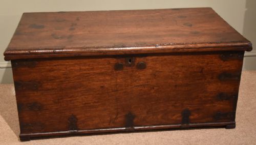 A Campaign Solid Padouk and Iron Bound Seafarers Trunk