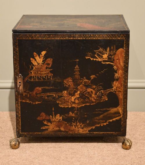 A Delightful Late 18th Century Black Jappaned Table Cabinet