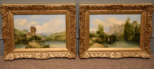 "Continental River Views" Pair Oils by Alfred Henry Vickers