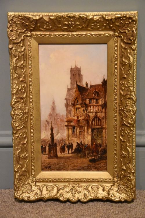 "North French Town View" Oil by Felice Rezia