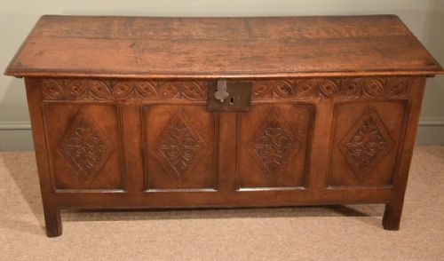 A Late 17th Century Oak Carved Panelled Coffer