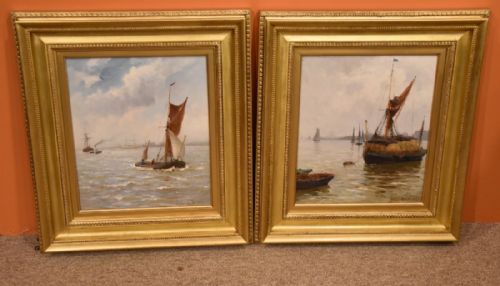 "Off Greenwich" and "On the Thames" Pair by Gustave De Breanski