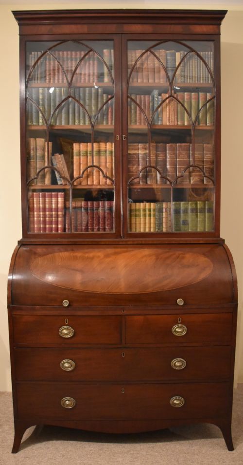 Late Regency Mahogany Cylinder Bookcase Desk