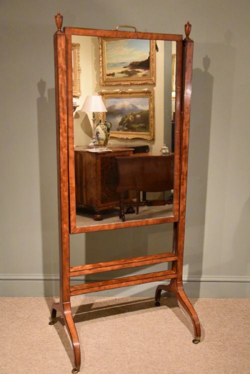 A Fine Late 18th Century Sheraton Period Satinwood Cheval Mirror