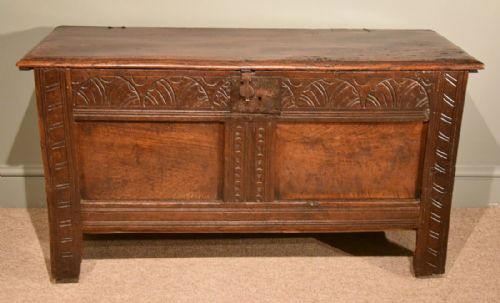A Charming Late 17th Century Carved Oak Coffer
