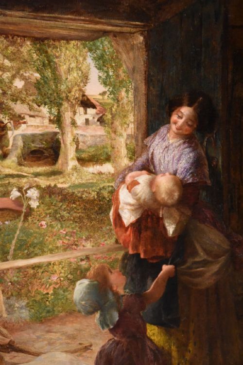 BY THE COTTAGE DOOR OIL BY CHARLES LEWIS - ADDITIONAL PHOTO 1