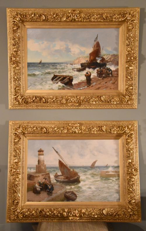 "Pittenween Harbour Fifeshire" Pair of Oils by Alexander Young