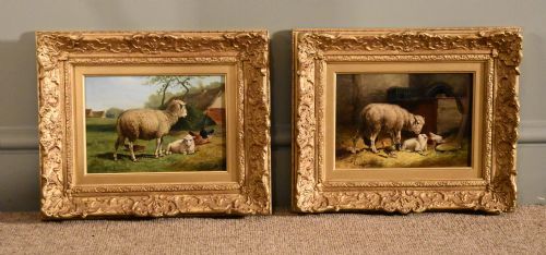 "Sheep in the Barn Meadow" Pair by E. Van Leemputten
