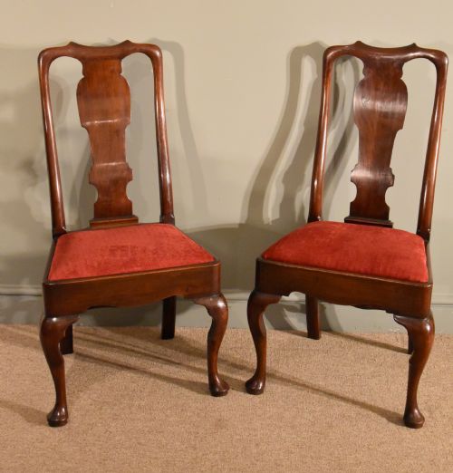 A Pair of Walnut George III Cabriole Leg Side Chairs
