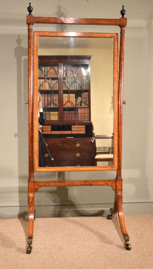 A Good George III Sheraton Period Satinwood Cheval Mirror