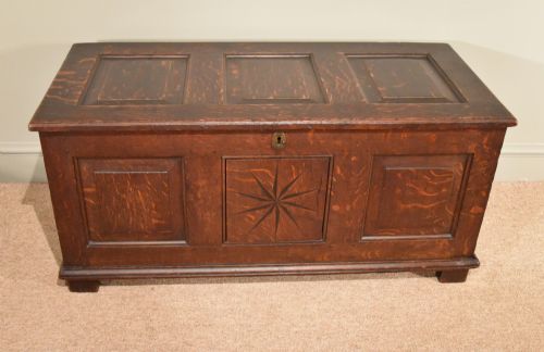 A Charming Small Oak Three Panelled Coffer