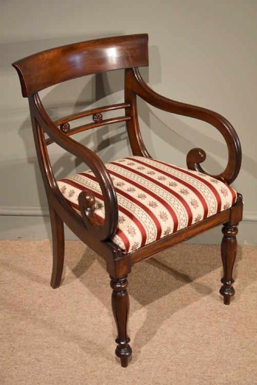 A Mahogany William IV Scroll Arm Elbow Desk Chair
