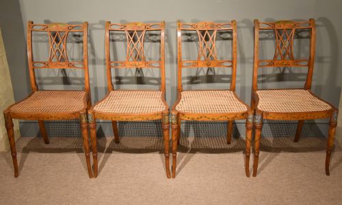 Late 19th Century Set of Four Satinwood Hand Painted Chairs