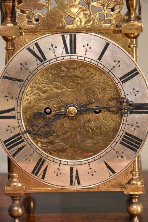 fig 1. A Victorian Quarter Striking Lantern Clock with Silvered Chapter Ring