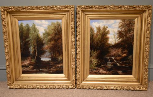 "Brook on the Glen &"Percy Beck Near Barnard Castle" Pair Oils by Joseph Mellor