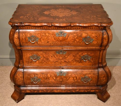 A Wonderful Floral Marquetry Dutch Bombe Fronted Chest of Drawers