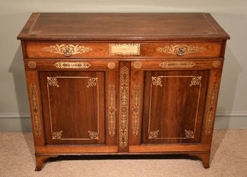 Fine Regency Period Rosewood Brass Inlaid Side Cabinet by Pitcher