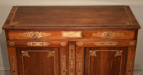 fig 1. Fine Regency Period Rosewood Brass Inlaid Side Cabinet by Pitcher