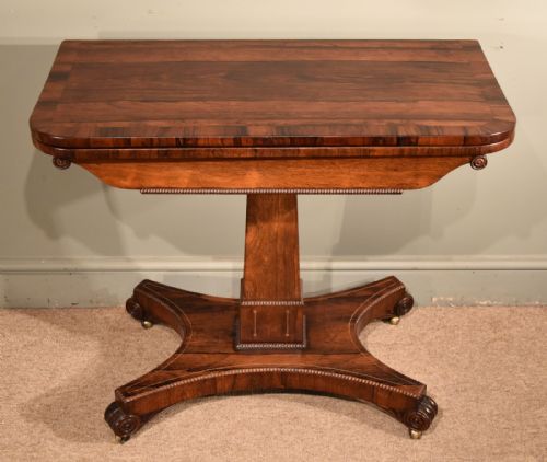 An Elegant William IV Rosewood Card Table with Brass Inlay