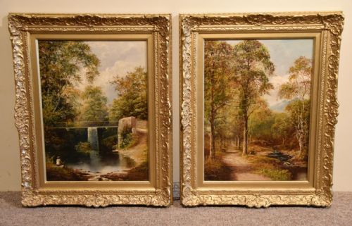 "Fishing by the Bridge" Pair Oils by Henry Harris