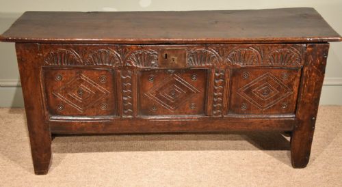 A Transitional Period Small Oak Dorset Coffer