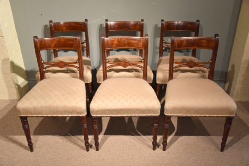Good Set of Six Regency Brass Inlaid Dining Chairs