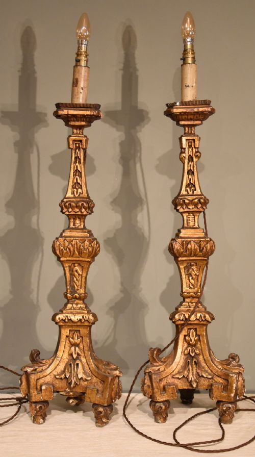 A Beautiful Pair of Italianate Gilded Alter Sticks