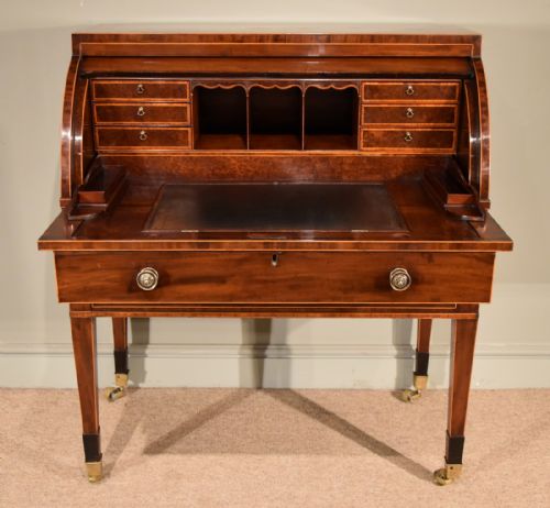 A Superb Quality Sheraton Period Mahogany and Boxwood Cylinder Desk