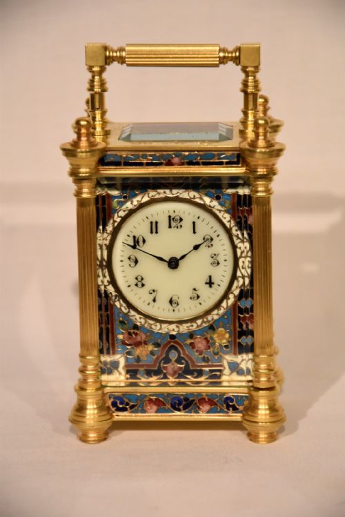 A Champleve Enamel Carriage Timepiece Clock