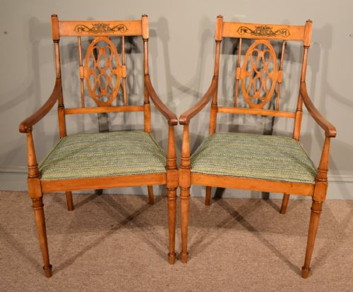 Pair of Satinwood Painted Armchairs