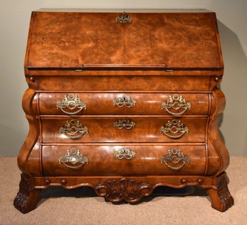 A Fabulous Dutch Burr Walnut Bombe Fronted Bureau