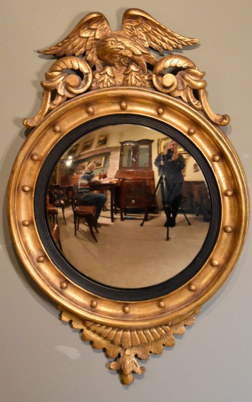 Late 19th Century Giltwood Convex and Eagle Mirror